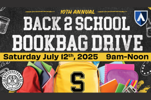 Back to school bookbag drive graphic