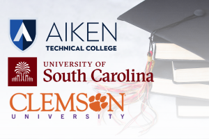 Logos of Aiken Tech, USC Columbia and Clemson